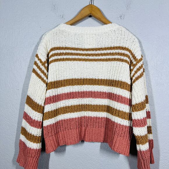 NEW! Rip Curl Crop Cozy Sweater Stripe Long Sleeve Casual Knit Pink Cream - XS - Picture 3 of 6